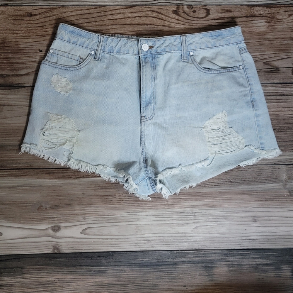 Fashion Nova distressed light blue shorts